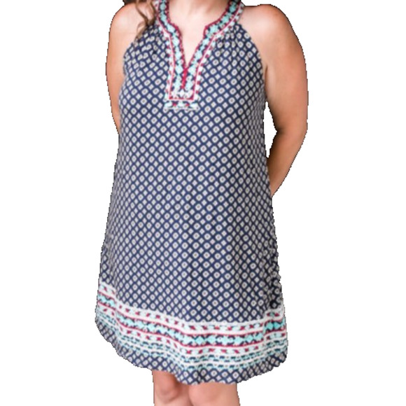 THML Dresses & Skirts - THML Womens Black Boho Cottage Batik Embroidered V Neck A Line‎ Mini Dress Large